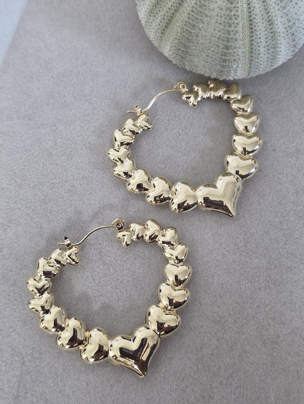 18k Gold Filled Hearts Heart Hoop Earrings 1 3/4"